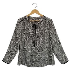 Talbots Women's Black White Floral Career Long Sleeve Blouse Size Large